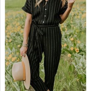 Black Pinstripe Jumpsuit size large